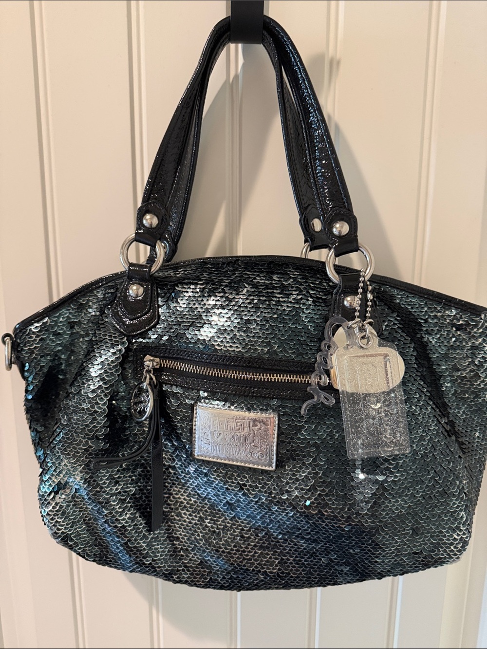 Rare Coach Poppy Black Sequin Rocker Bag With Charms